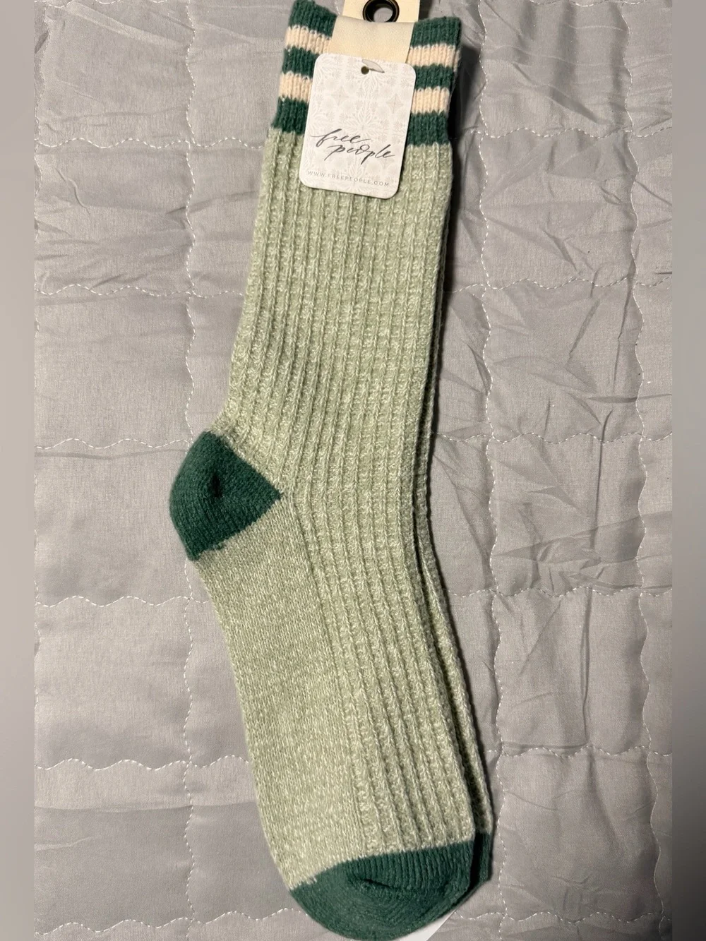 Free People Jackson Cozy Stripe Socks in Sage featuring a ribbed texture. NWT